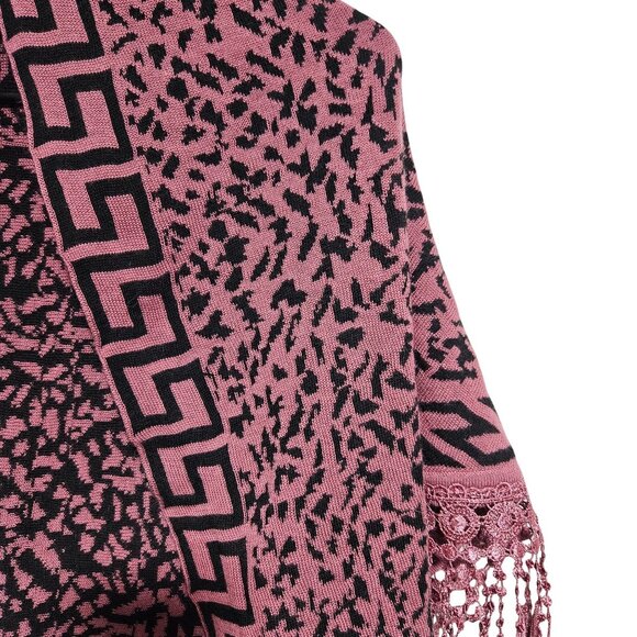Pink Black Knit Triangle Wrap Shawl Scarf Fringe Lace Trim Womens One Size - Picture 3 of 3